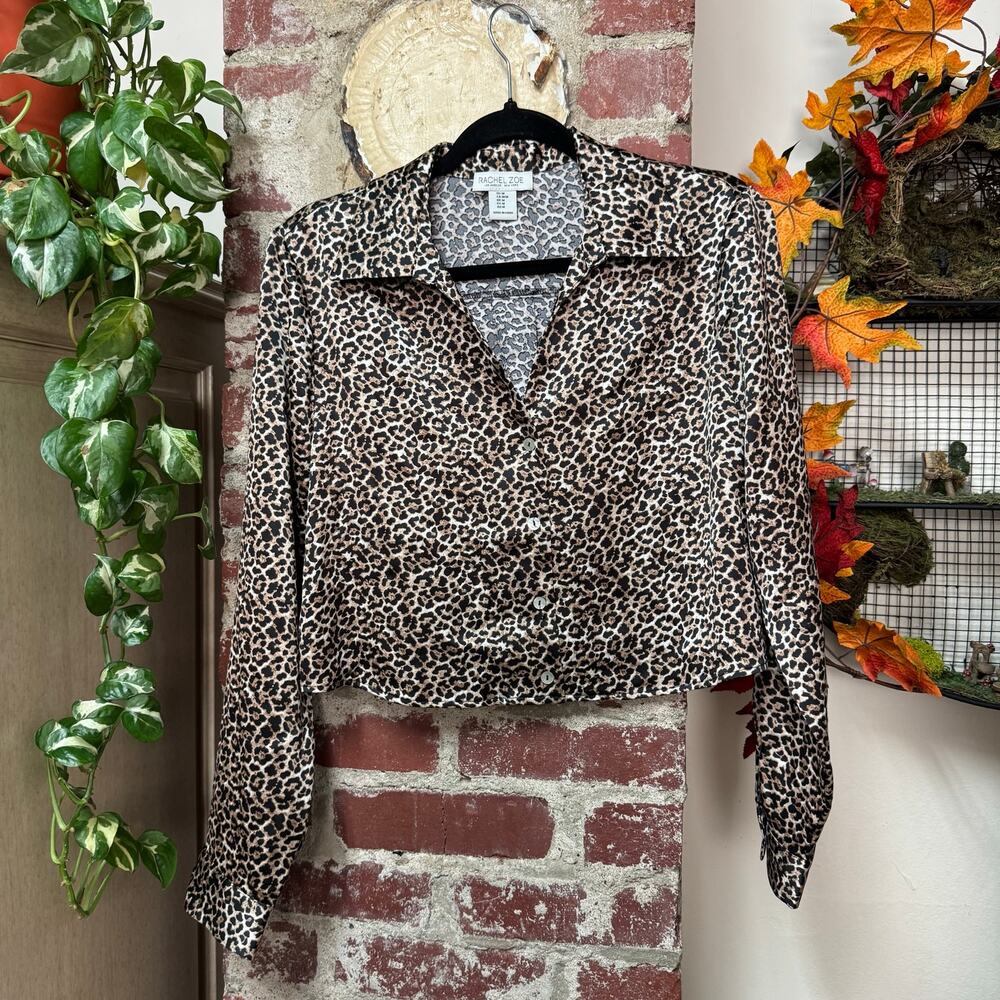 Satin Leopard Cheetah Print Fall Blouse Medium